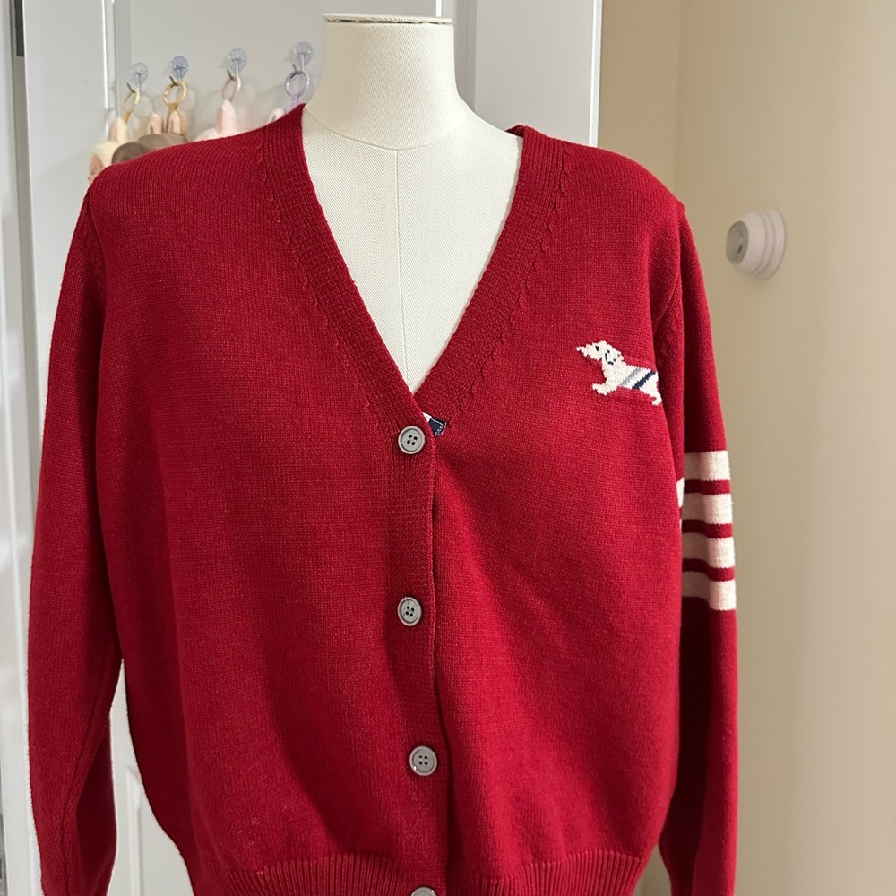 Red Women's Sweater with Embroidered Dog